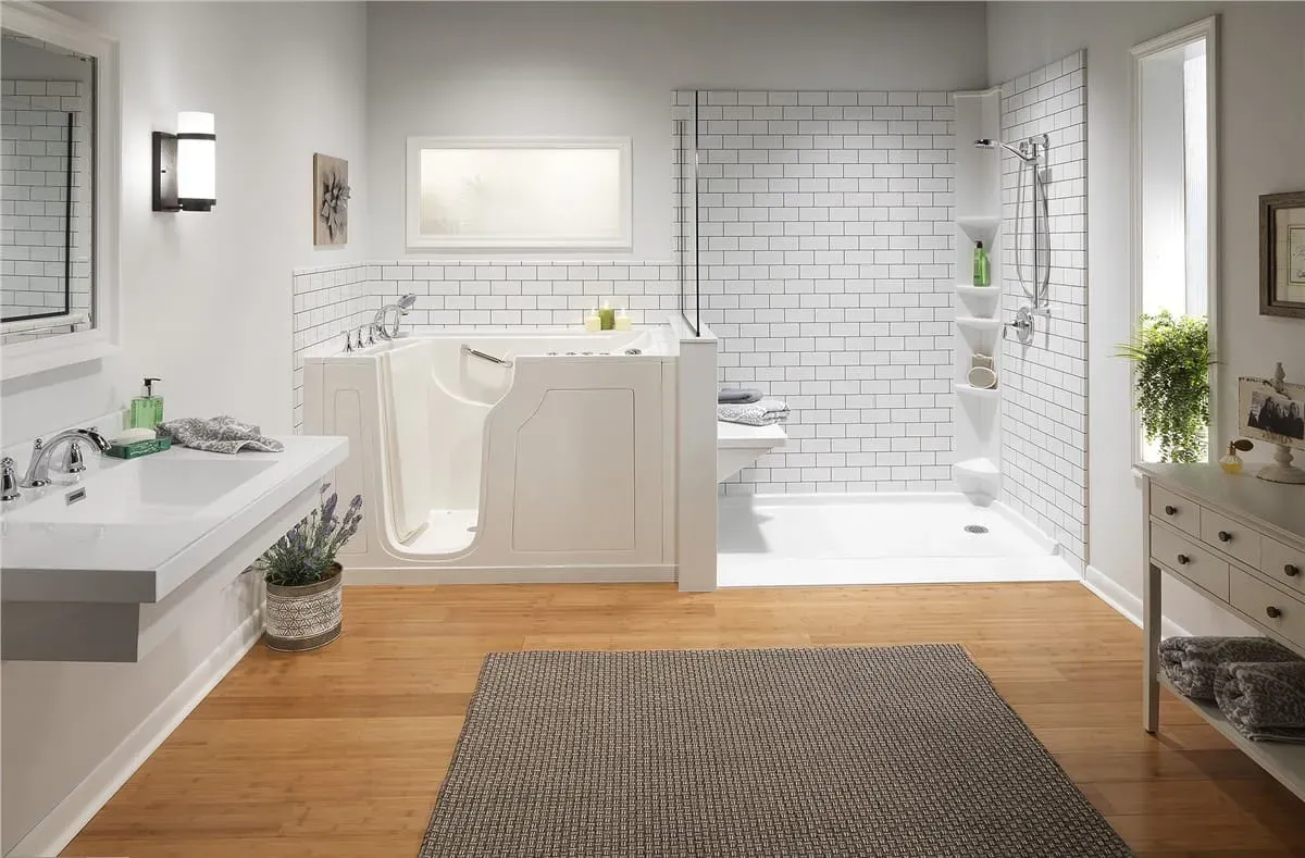 Low Barrier Shower with Walk In Tub