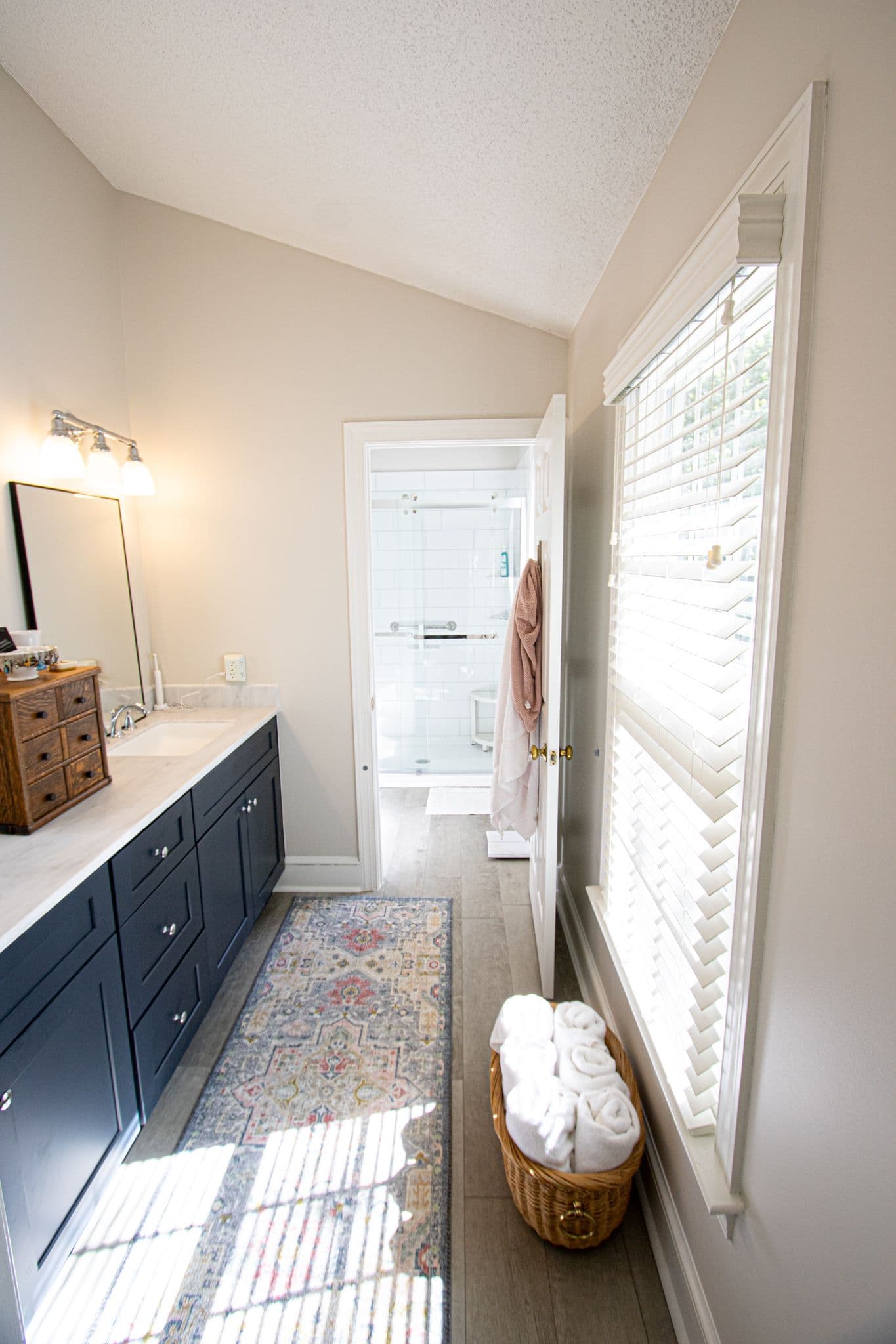 Bathroom remodeling blue vanity